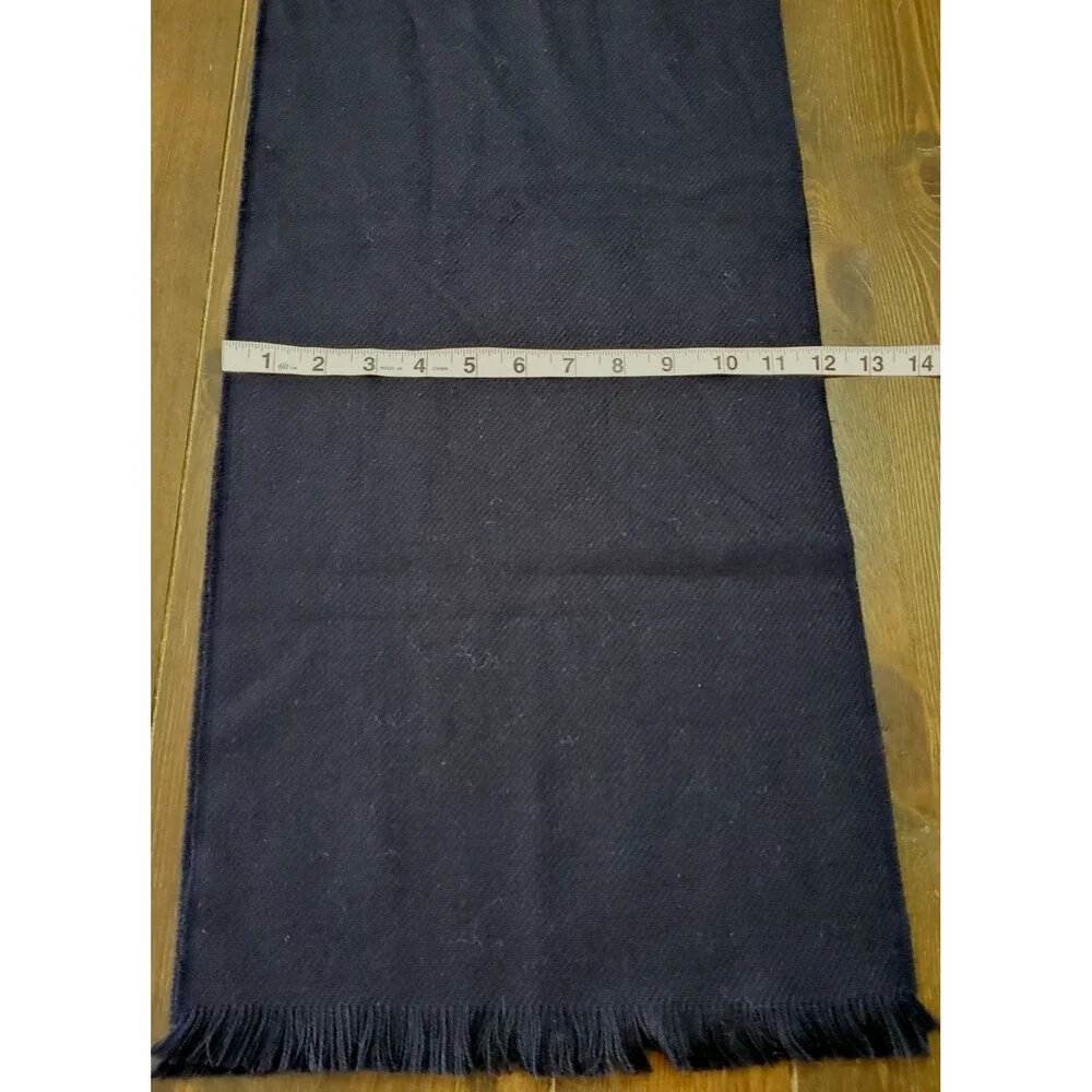 Vintage Acrylic Scarf Navy Blue Woven Fringe 12x50
